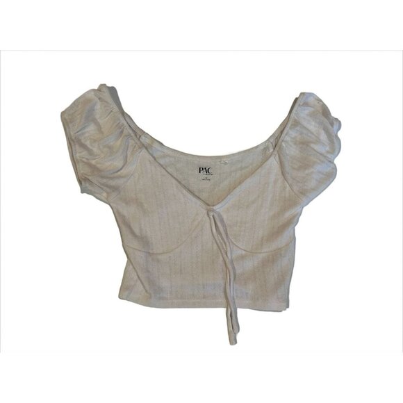 Womens PacSun White Puff Sleeve Ruched Cropped Top – Size M - Picture 1 of 6